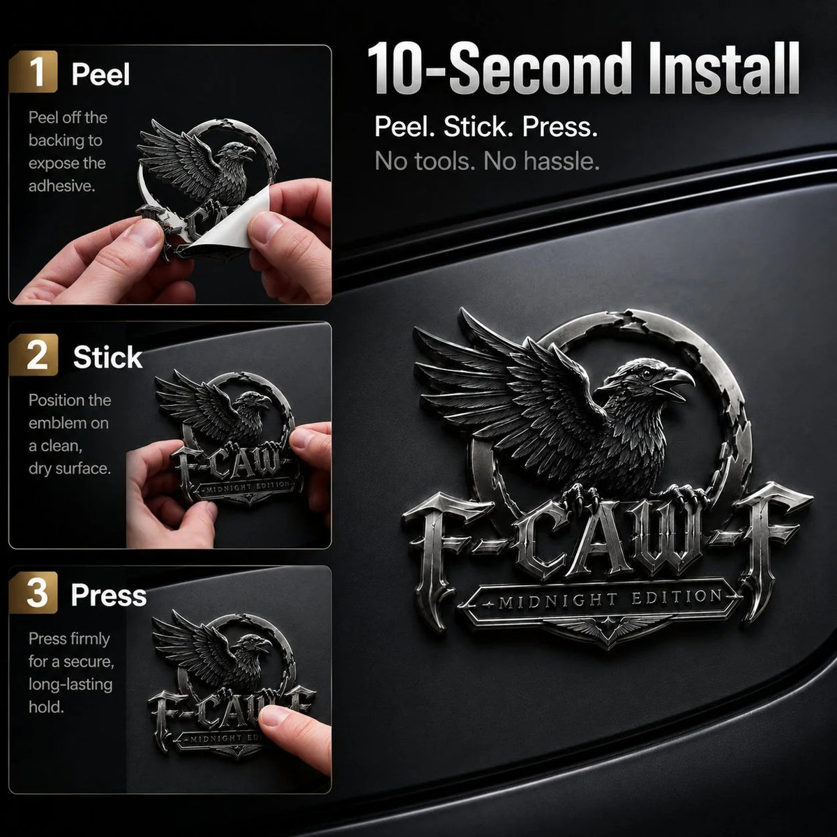 🦅 F-CAW-F™ Midnight Edition Metal Emblem - Premium Raven Badge For Drivers With Attitude