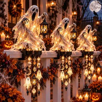 🔥HOT SALE🔥🎃 Halloween Character Glow Cascade Railing Lights – Pumpkin, Witch, Ghost & Black Cat
