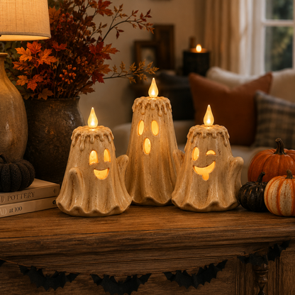 3-Piece Halloween Ghost Flameless Candle👻 Set with Remote Timer🏠