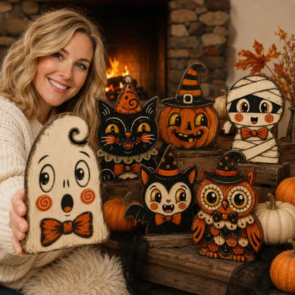 👻🔥Vintage Halloween Wooden Character Tabletop Deco
