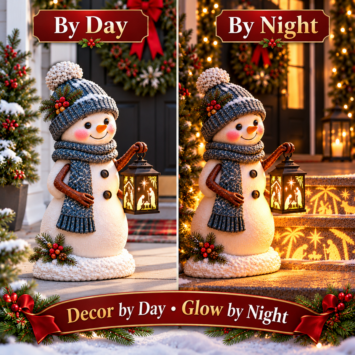 ⛄ Solar Snowman Nativity Projection Light – Christmas Porch & Step Decor