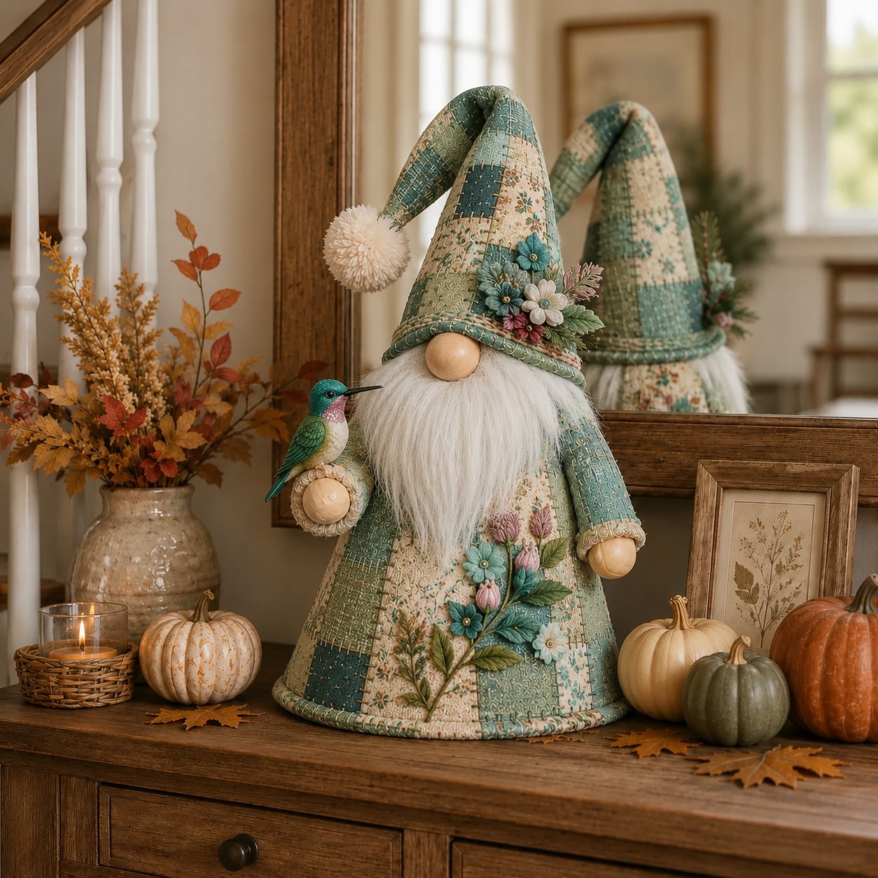 🔥 LAST DAY 49% OFF – 🐦 Patchwork Bird Gnome Light Collection | Warm Glowing Tabletop Decor with Farmhouse Patchwork Details for Mantels, Shelves & Holiday Gifts ✨