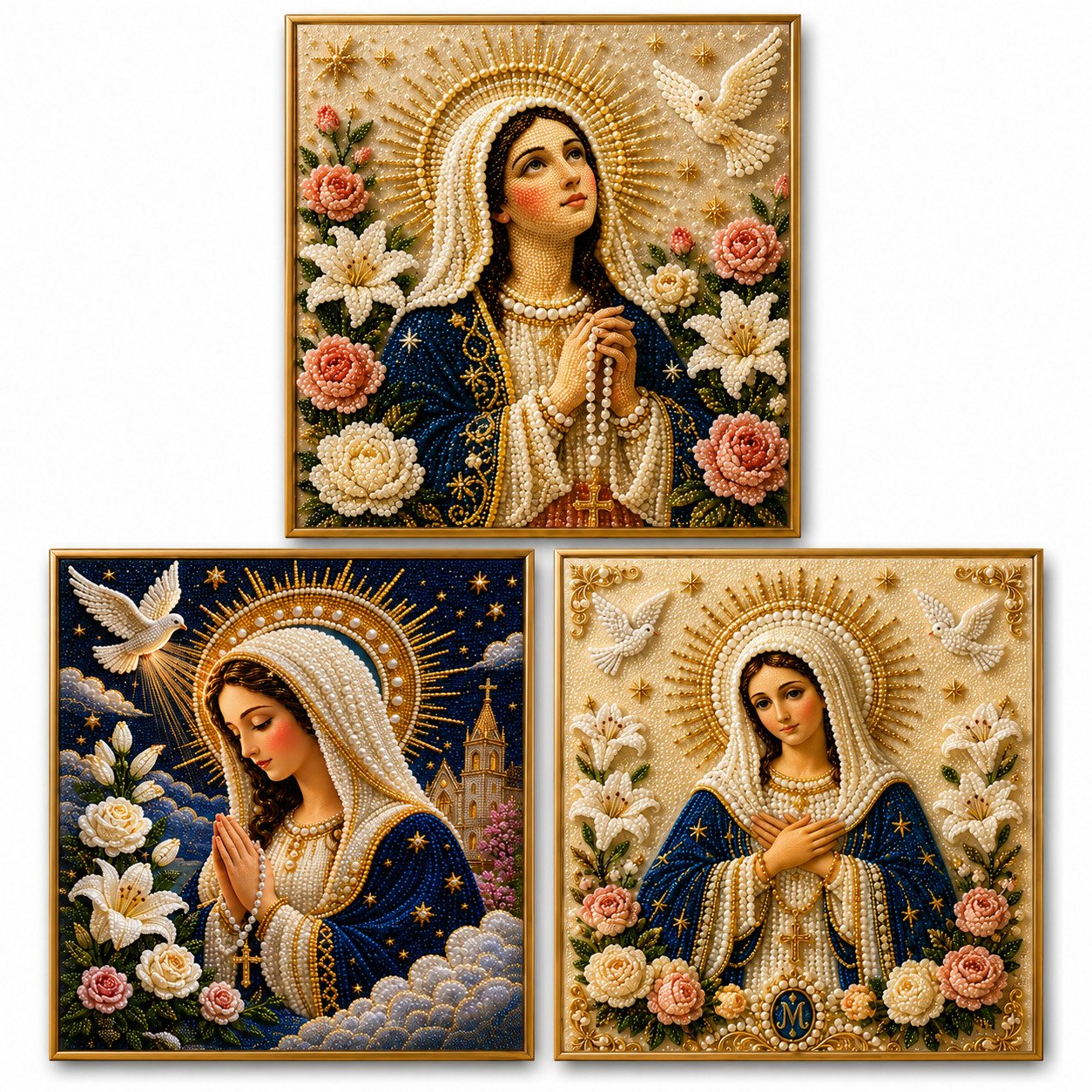 🙏 Divine Pearl Bead Virgin Mary Icon – A Peaceful DIY Faith Art Gift ✨