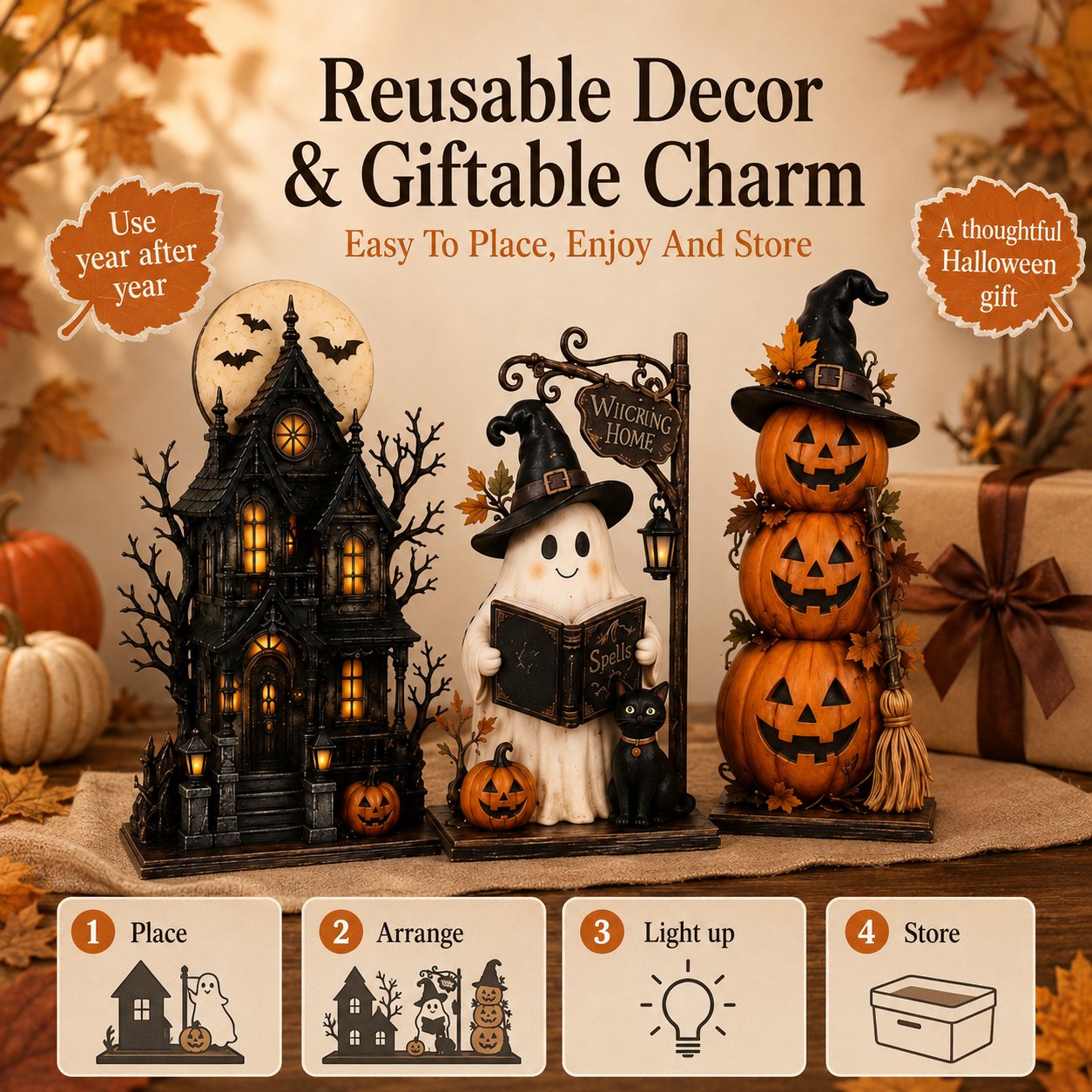 🔥Last Day 49% OFF - 🧙🖤Lighted Halloween Haunted House & Character Figurine Collection