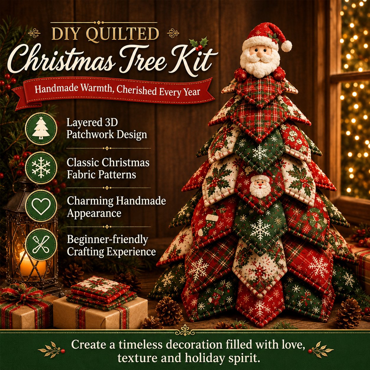 🔥LAST DAY 50% OFF - 🎄🧵DIY Quilted Christmas Tree Kit – Handmade Fabric Holiday Tabletop Tree Decor