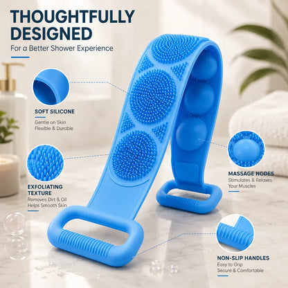 🛁 Limited-Time 49% OFF 💦 Silicone Bath Brush Double-Sided Exfoliating Back Scrubber