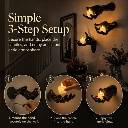 Halloween Decorations, Pack of 3 Wall Mounted Creepy Reaching Hands with Lighted Candles