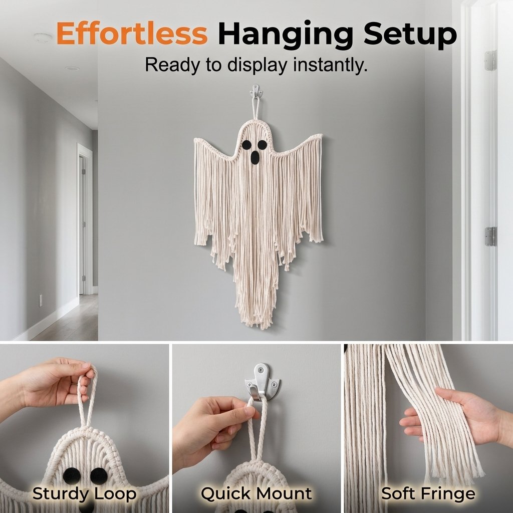 👻Handcrafted Woven Halloween Ghost Wall Decor - Cute Boho Hanging Ghost Decoration for Front Door, Porch & Indoor Home🎃