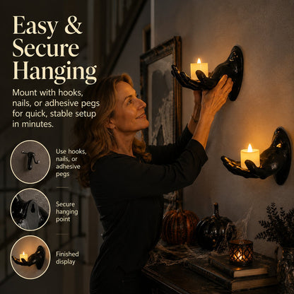 Halloween Decorations, Pack of 3 Wall Mounted Creepy Reaching Hands with Lighted Candles