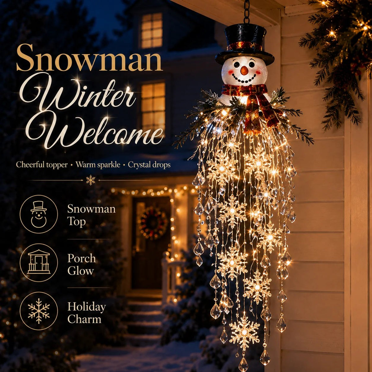 Crystal Cascade Christmas Light™ – Hängende LED-Veranda-Deko: Schneeflocke & Kristalle ✨❄️