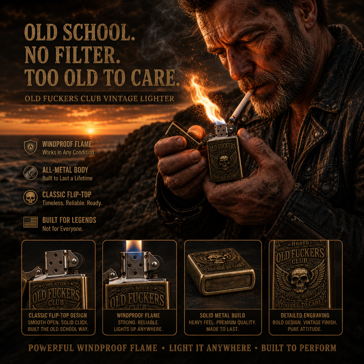 ☠️ Old Fuckers Club Vintage Lighter | 2026 Limited Edition Collectible Metal Lighter