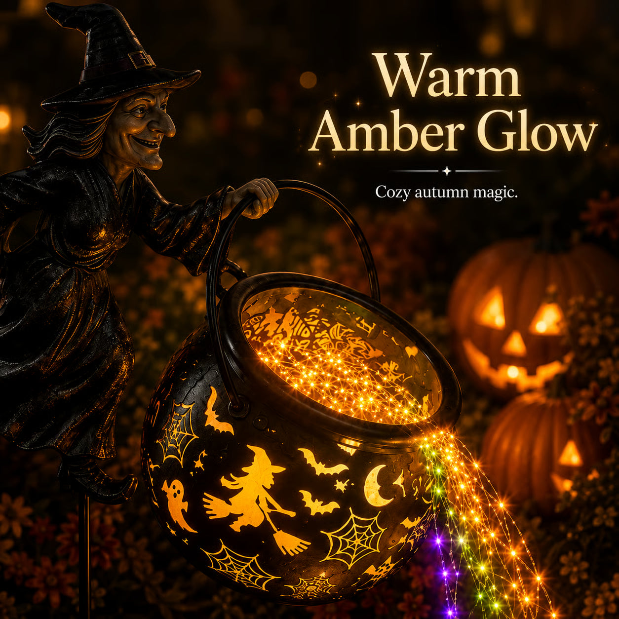 Halloween Witch Cauldron Rainbow Light Garden Decoration
