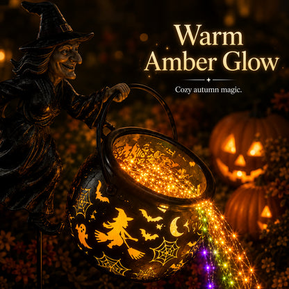 Halloween Witch Cauldron Rainbow Light Garden Decoration