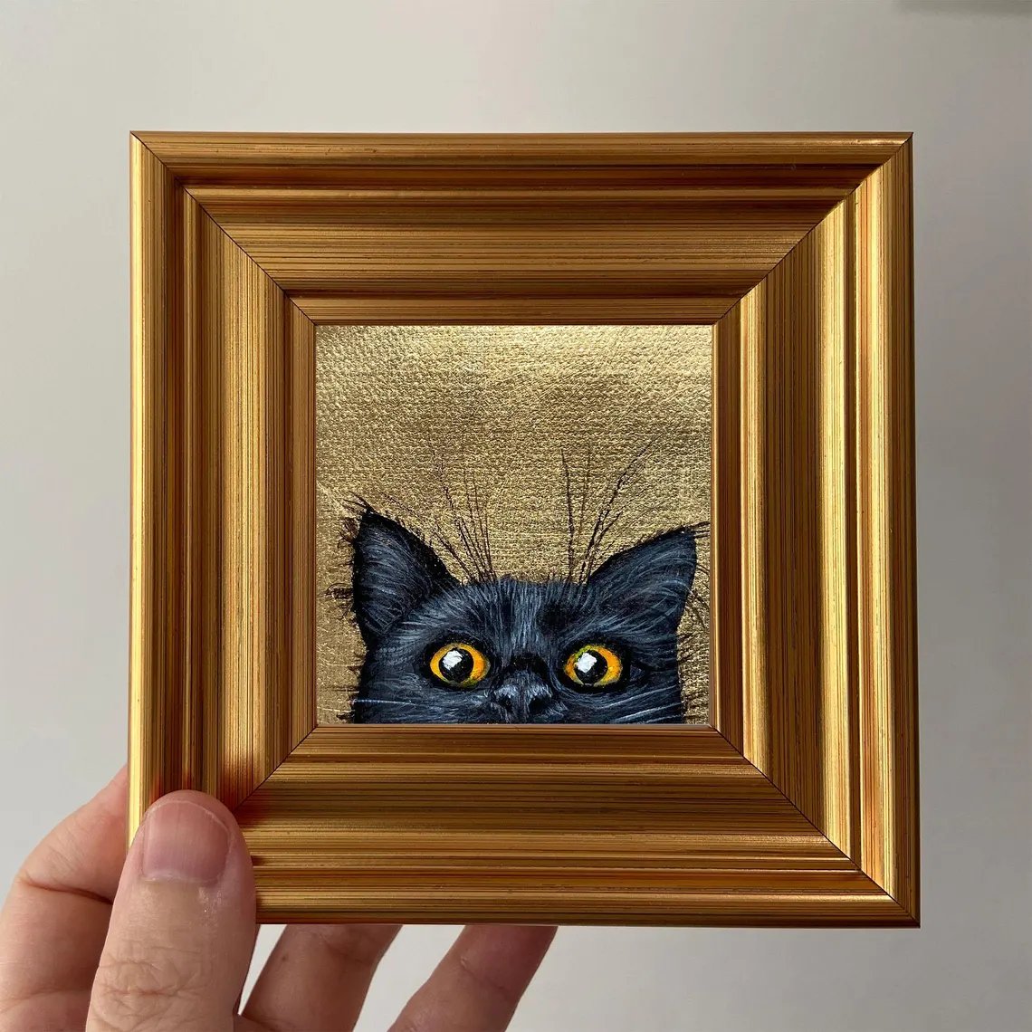 🐈‍⬛ Black Cat Gold Leaf Miniature Painting