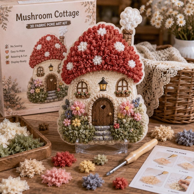 🏡 Whimsical Village 3D Fabric Poke Art Kit