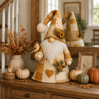 🔥 LAST DAY 49% OFF – 🐦 Patchwork Bird Gnome Light Collection | Warm Glowing Tabletop Decor with Farmhouse Patchwork Details for Mantels, Shelves & Holiday Gifts ✨