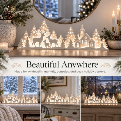 🎁Last Day 49% OFF🔥🦌 LED Christmas Deer & Village Window Decor | 2-Piece Lighted Scene