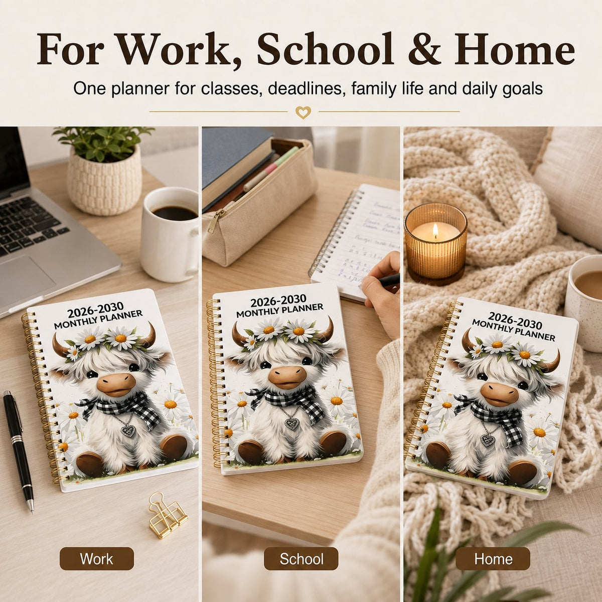 🐮 Cute Cow 5-Year Planner 2026–2030 | Monthly Organizer with Farmhouse Cover, Goal Tracking Pages & Long-Term Planning Layout ✨