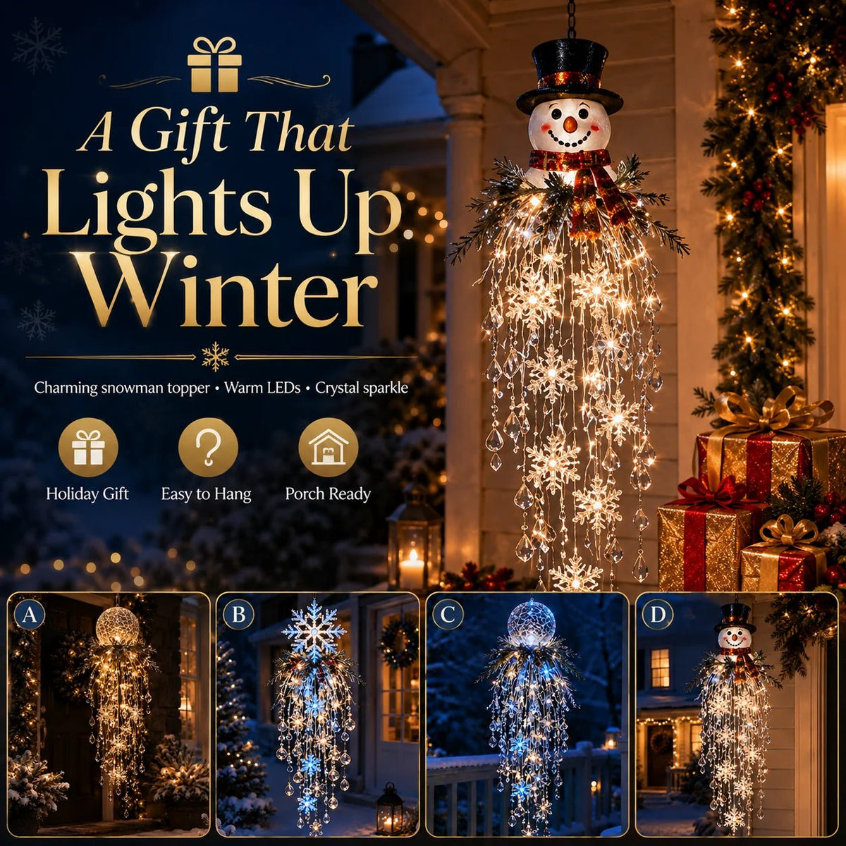 Crystal Cascade Christmas Light™ – Hängende LED-Veranda-Deko: Schneeflocke & Kristalle ✨❄️