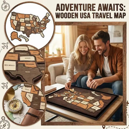 🔥🔥Limited Time 49% off – USA Wooden Travel Map Puzzle for Adventure Lovers