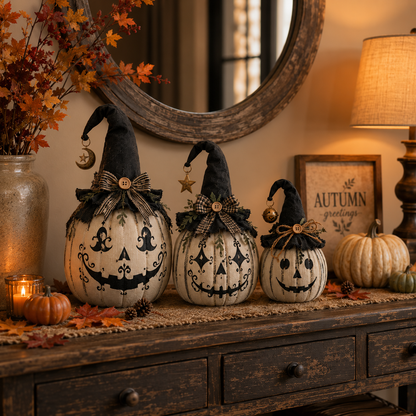 Vintage Witch Pumpkin Trio