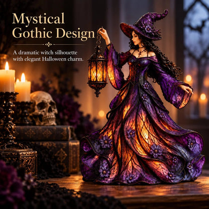 🧙 Gothic Witch Lantern Figurine | Warm LED Glow for Shelves, Mantels & Halloween Displays 🎃