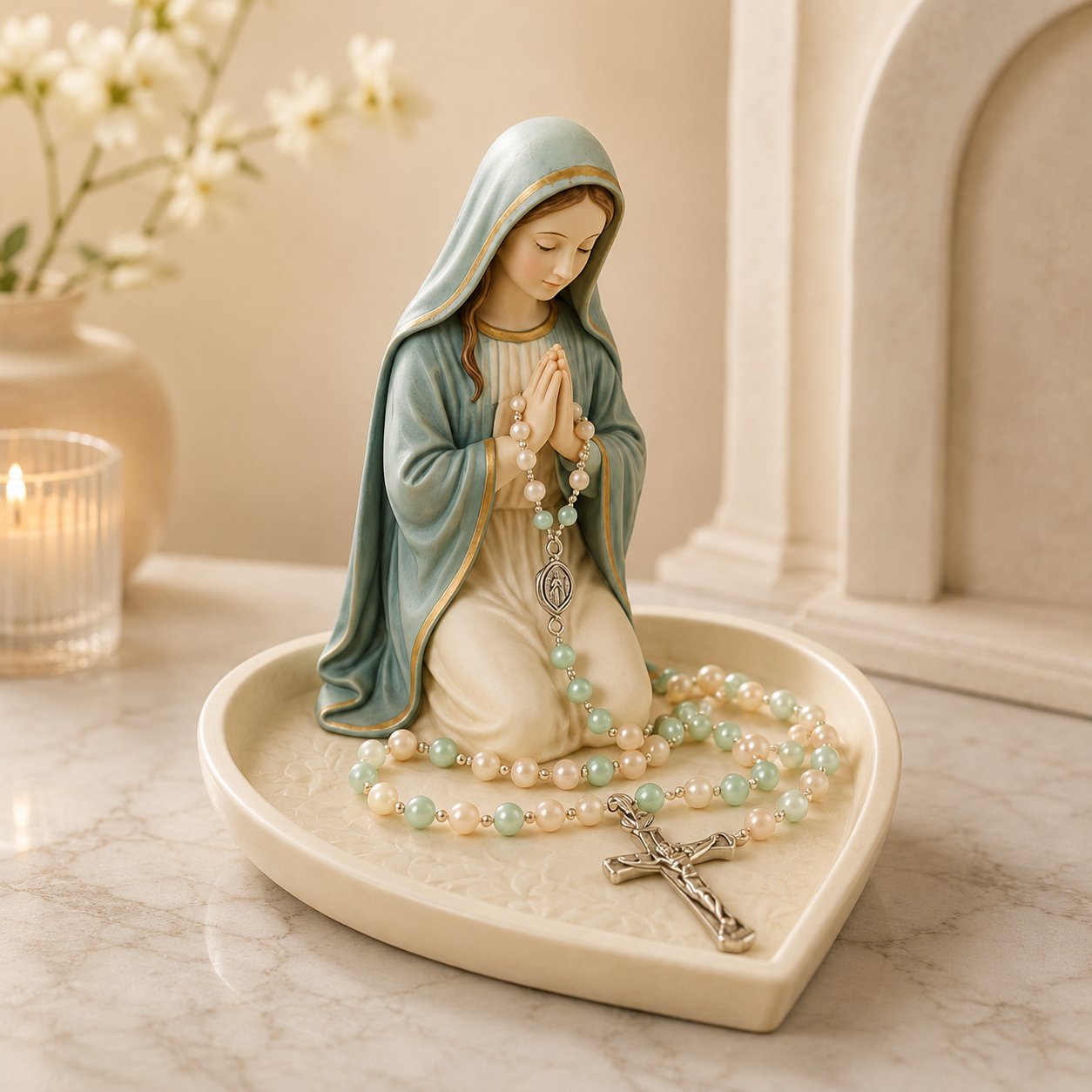 ✝️ HOT SALE 50% OFF - Graceful Faith Virgin Mary Ceramic Rosary Holder Keepsake Tray