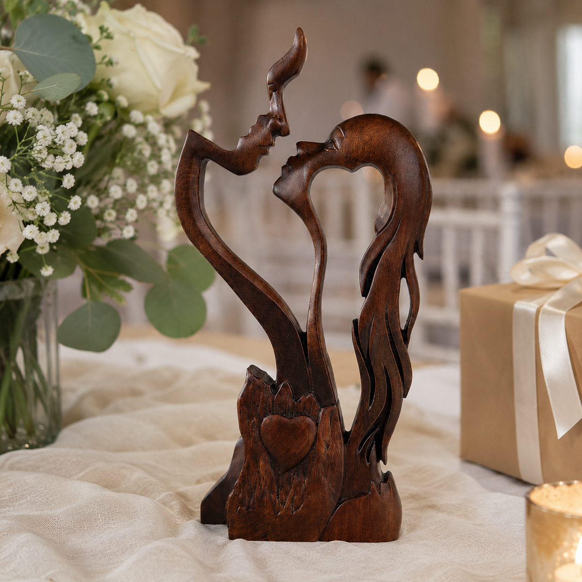 Hand-Carved Christian Love Sculpture – Wooden Couple Statue for Wedding & Anniversary Gift - craftsmanship detail