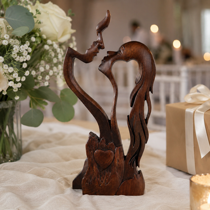 Hand-Carved Christian Love Sculpture – Wooden Couple Statue for Wedding & Anniversary Gift - craftsmanship detail