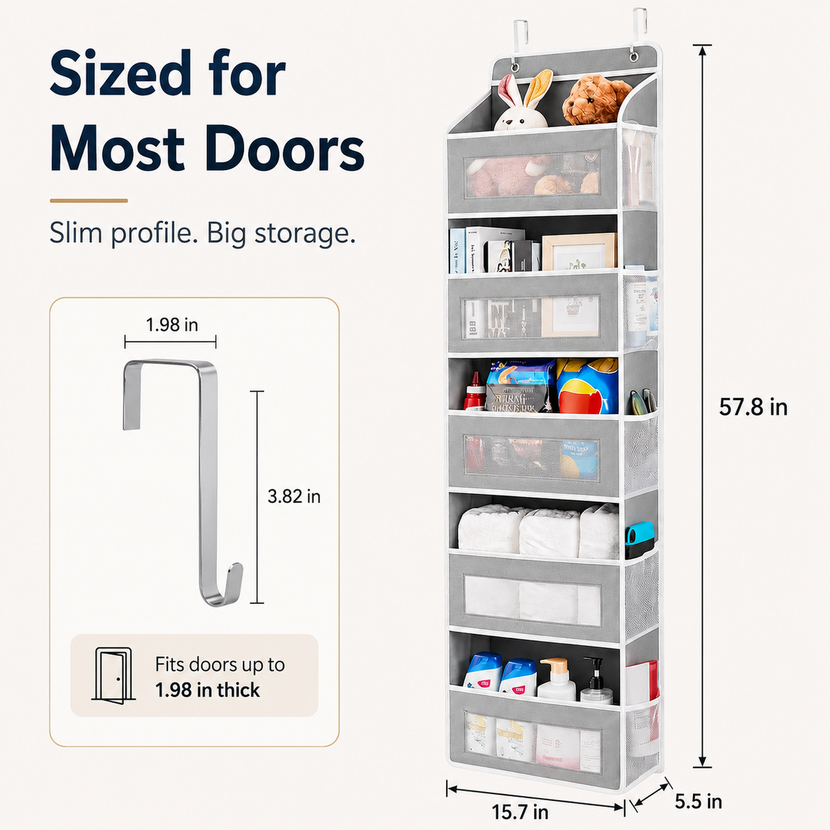 🔥 50% OFF 5-Tier Over-the-Door Organizer – Extra Side Mesh Pockets for More Storage 🚪