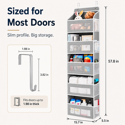 🔥 50% OFF 5-Tier Over-the-Door Organizer – Extra Side Mesh Pockets for More Storage 🚪