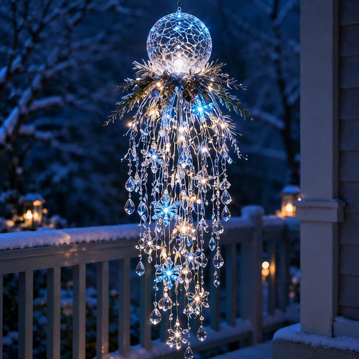 Crystal Cascade Christmas Light™ – Hängende LED-Veranda-Deko: Schneeflocke & Kristalle ✨❄️