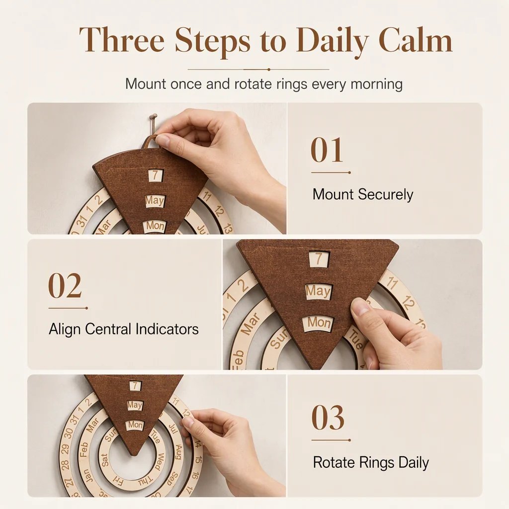 ⏳Time-Limited Special⏰Circular Wooden Rotating Perpetual Calendar Wall Hanging Decoration