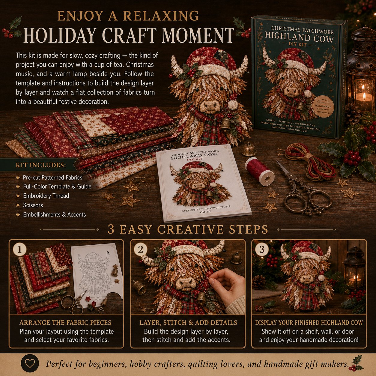 🔥LAST DAY 50% OFF - 🎅Christmas Patchwork Fabric DIY Decor Kit – Stunning Results, Zero Experience Needed