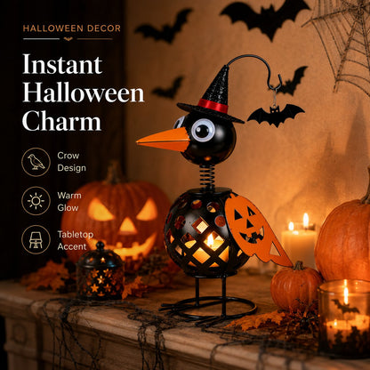 Wrought Iron Crow and Pumpkin Ornament🐦🎃
