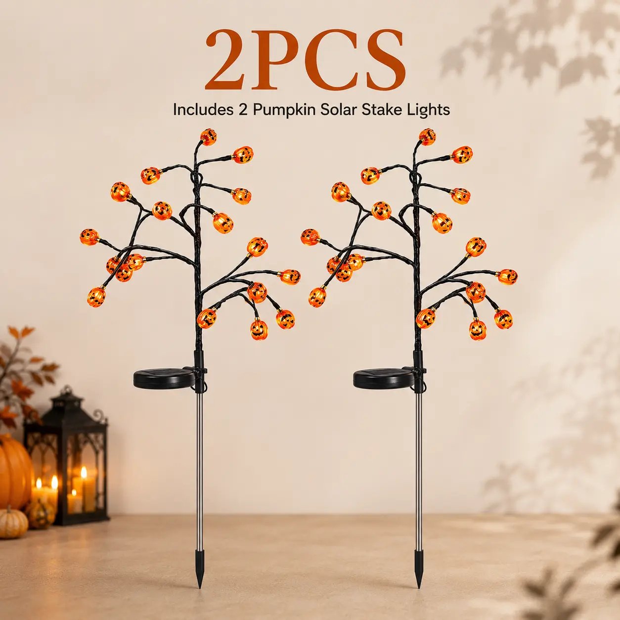 Pumpkin Solar Branch Lights - Halloween Garden Stakes