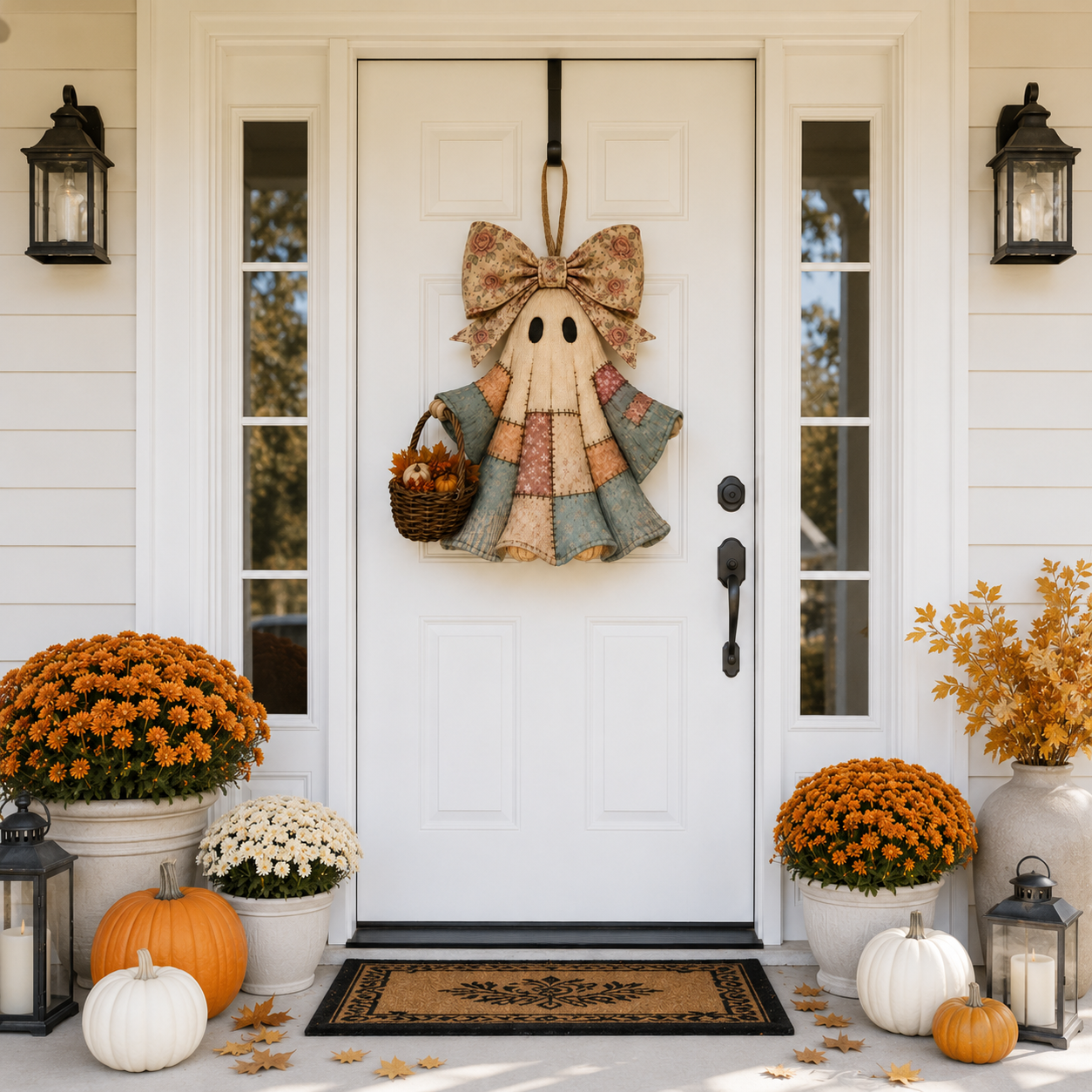 Lighted Vintage Patchwork Ghost Door Hanger