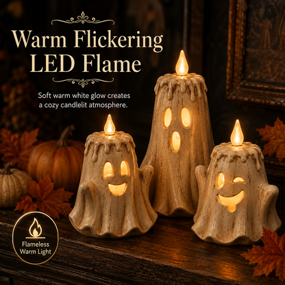 3-Piece Halloween Ghost Flameless Candle👻 Set with Remote Timer🏠