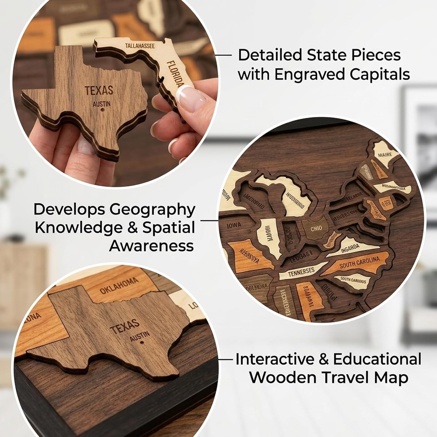 🔥Limited Time 49% off – USA Wooden Travel Map Puzzle for Adventure Lovers