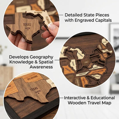🔥🔥Limited Time 49% off – USA Wooden Travel Map Puzzle for Adventure Lovers