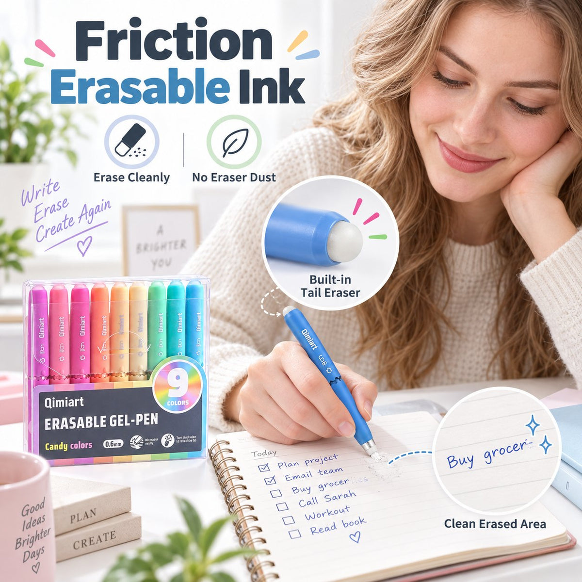 ✍️ 9-Color Erasable Gel Pen Set — 0.6mm Quick-Dry Twist Pens 🎨