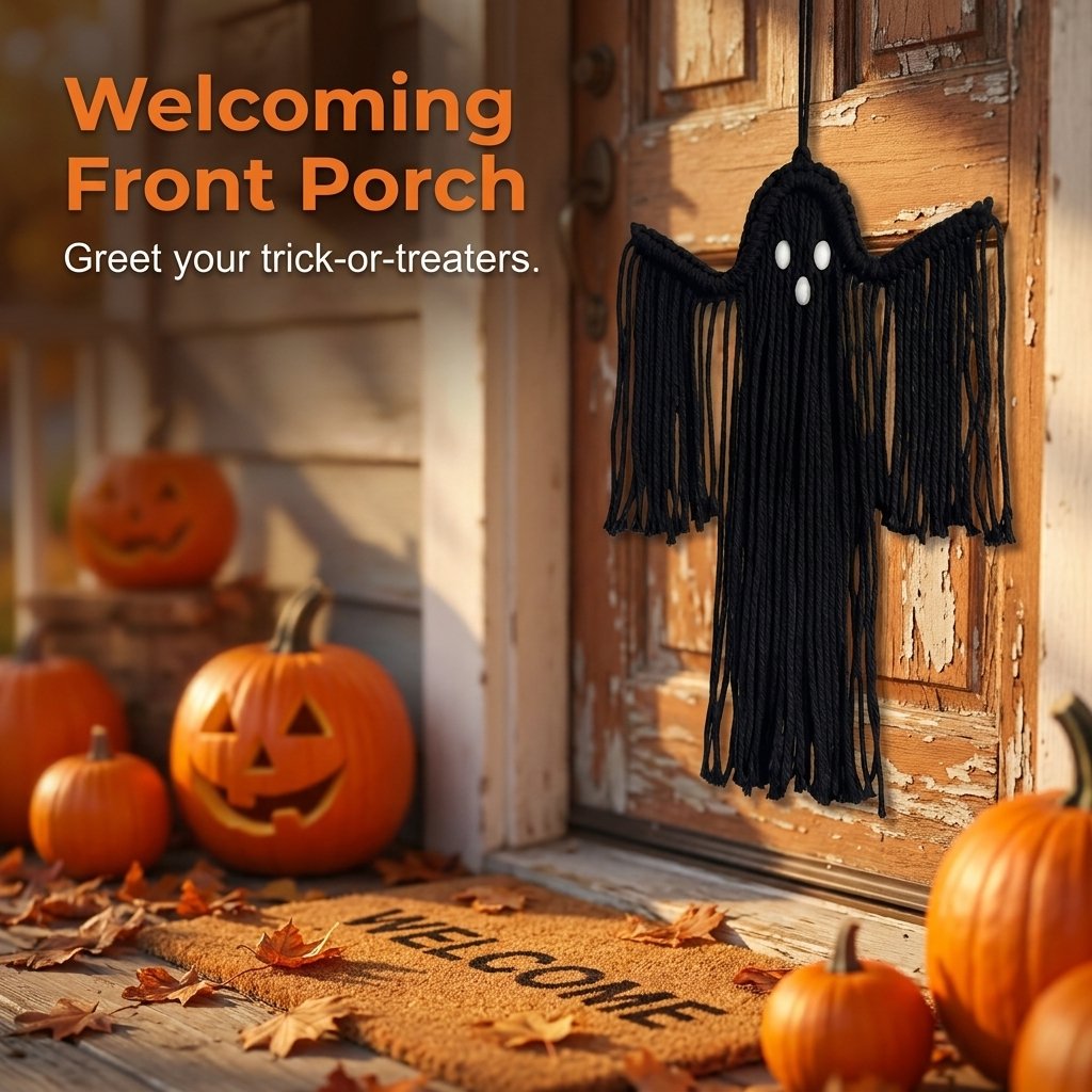 👻Handcrafted Woven Halloween Ghost Wall Decor - Cute Boho Hanging Ghost Decoration for Front Door, Porch & Indoor Home🎃