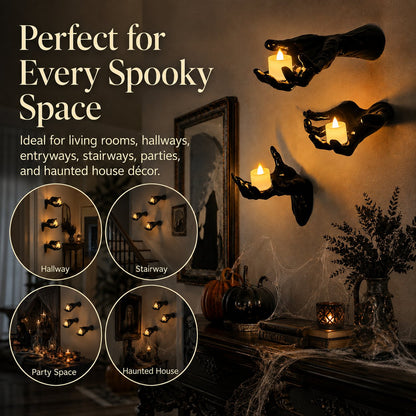 Halloween Decorations, Pack of 3 Wall Mounted Creepy Reaching Hands with Lighted Candles