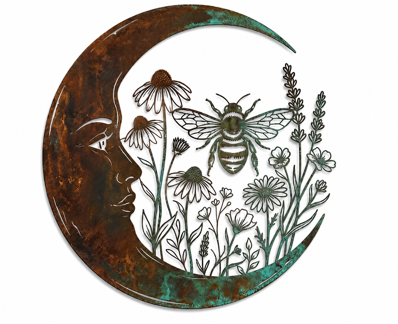 Bee crescent moon metal wall decor isolated on white