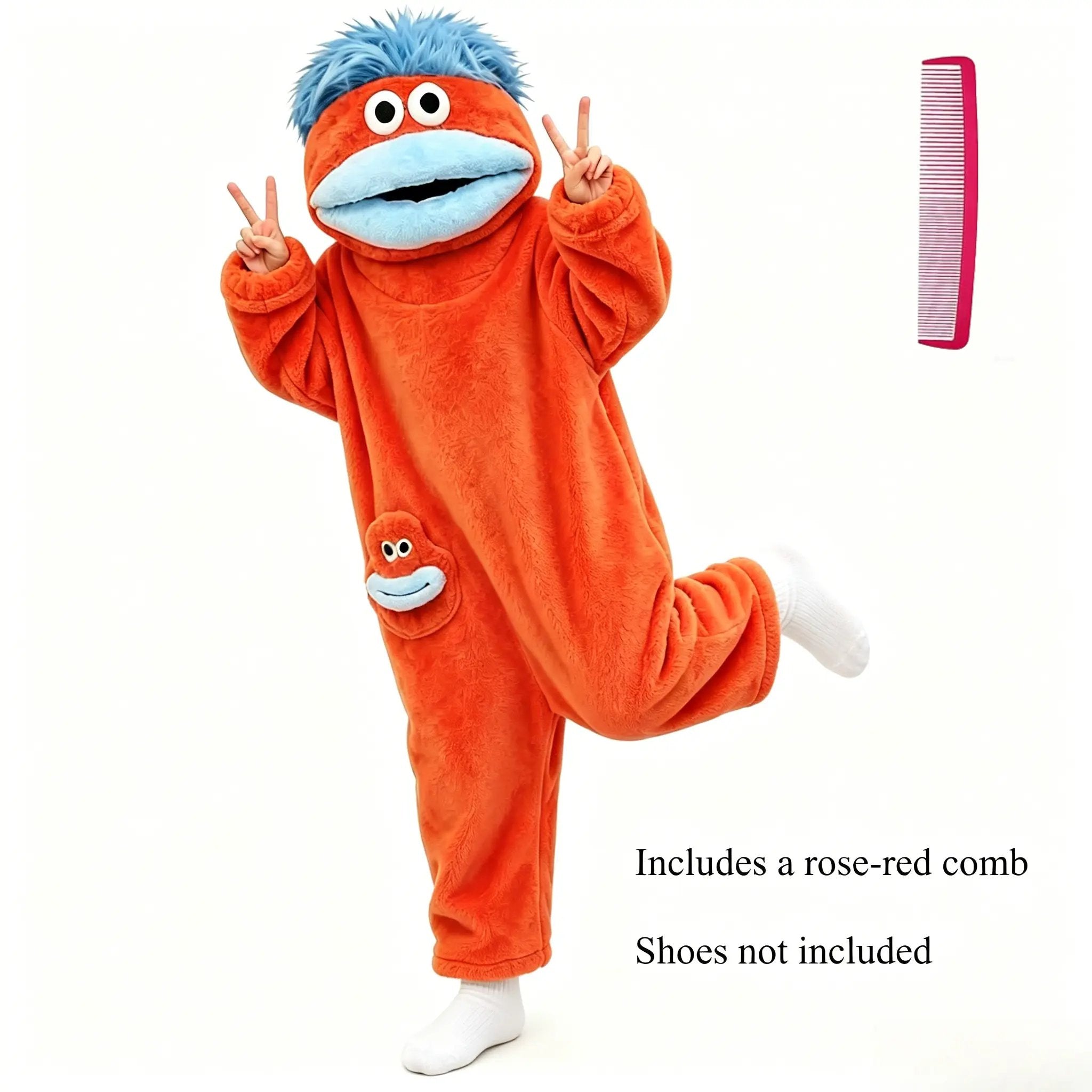 Big Mouth Monster Onesie Pajamas with Large Comb – Oversized Plush Fleece Hooded One Piece for Sleep & Party