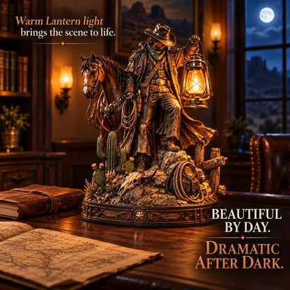 🎁Last Day 50% OFF🔥🤠 Western Rider & Horse Lantern Statue | Rustic Cowboy Decor