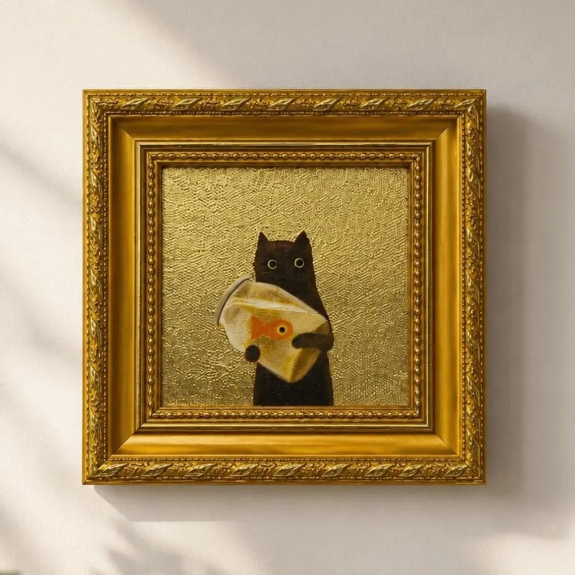🐈‍⬛ Black Cat Gold Leaf Miniature Painting