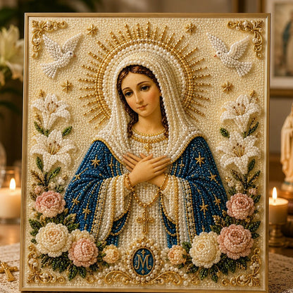 🙏 Divine Pearl Bead Virgin Mary Icon – A Peaceful DIY Faith Art Gift ✨