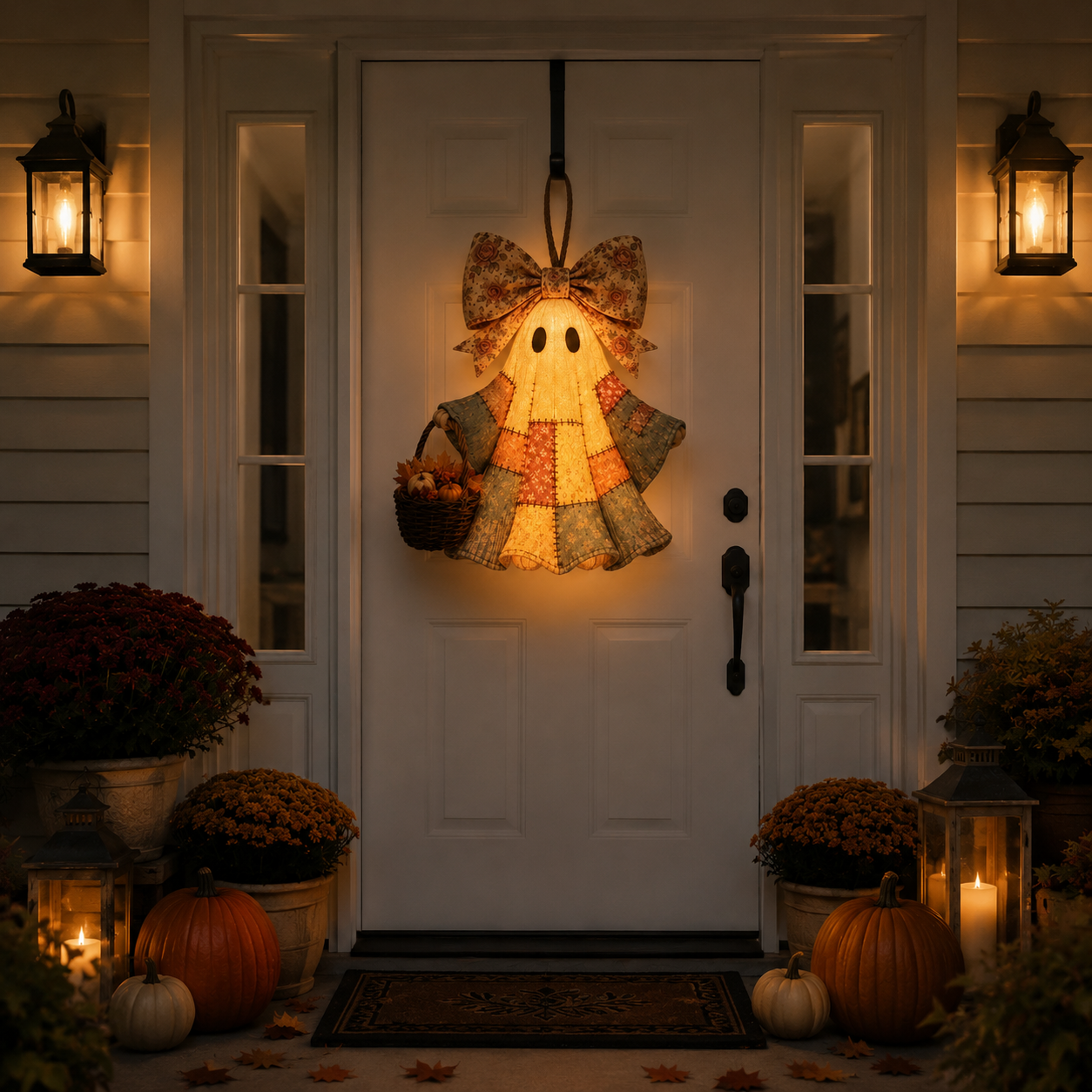 Lighted Vintage Patchwork Ghost Door Hanger