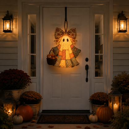 Lighted Vintage Patchwork Ghost Door Hanger